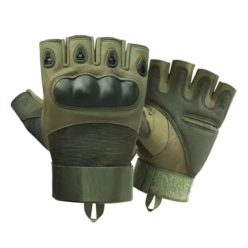 AUTOGUYS HF-2 Half-Finger Bike Riding Gloves TPR Knuckle Protection Tactical Hand Gloves for Bike - Bike Gloves Men Bike Accessories Washable Fabric (Size: XL, Green)