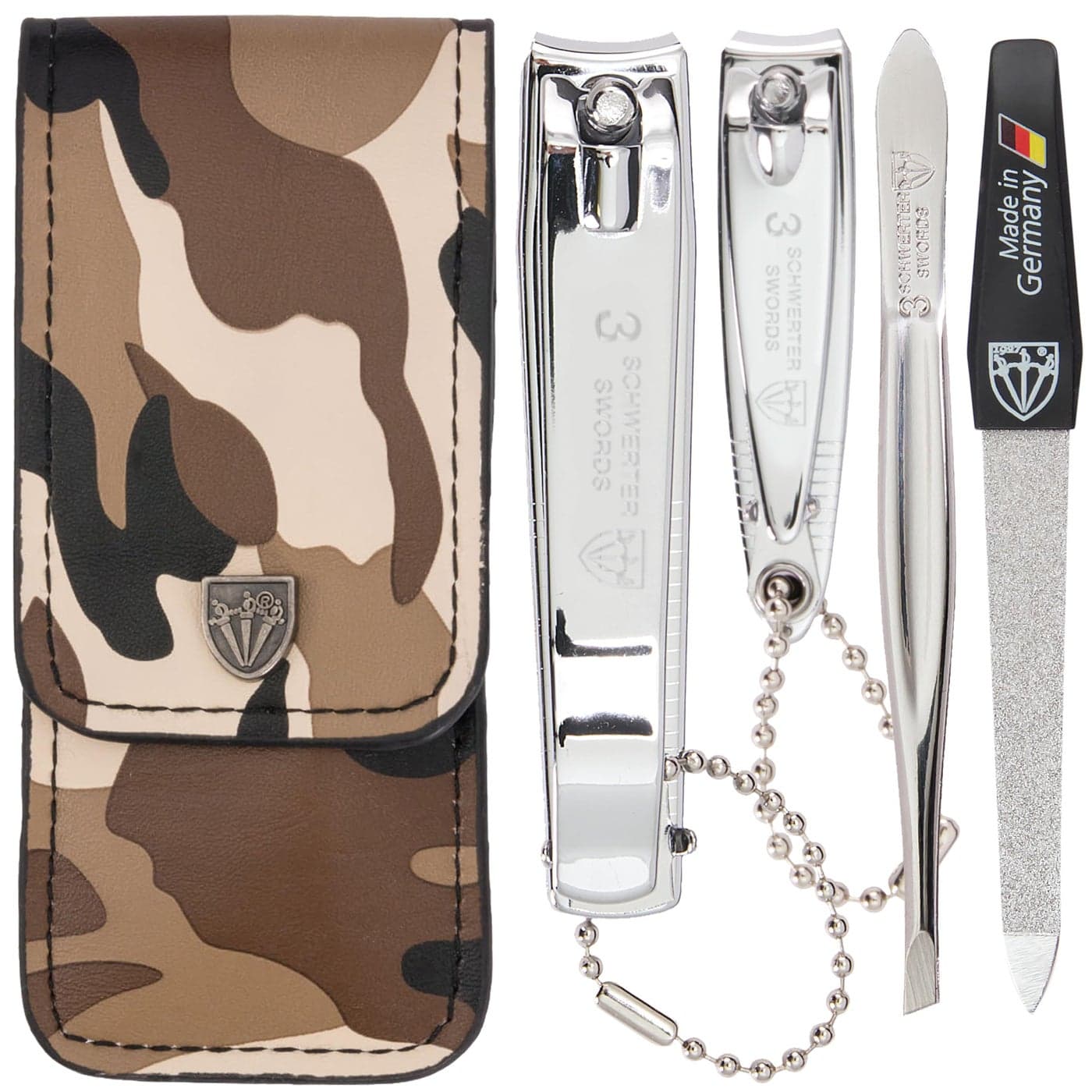 3 Swords Germany Brand Quality 4 Piece Manicure Pedicure Grooming kit Set for Professional Finger Toe Nail Care Tweezers File Clipper Fashion Leather case in Gift Box Made by 3 Swords 03621