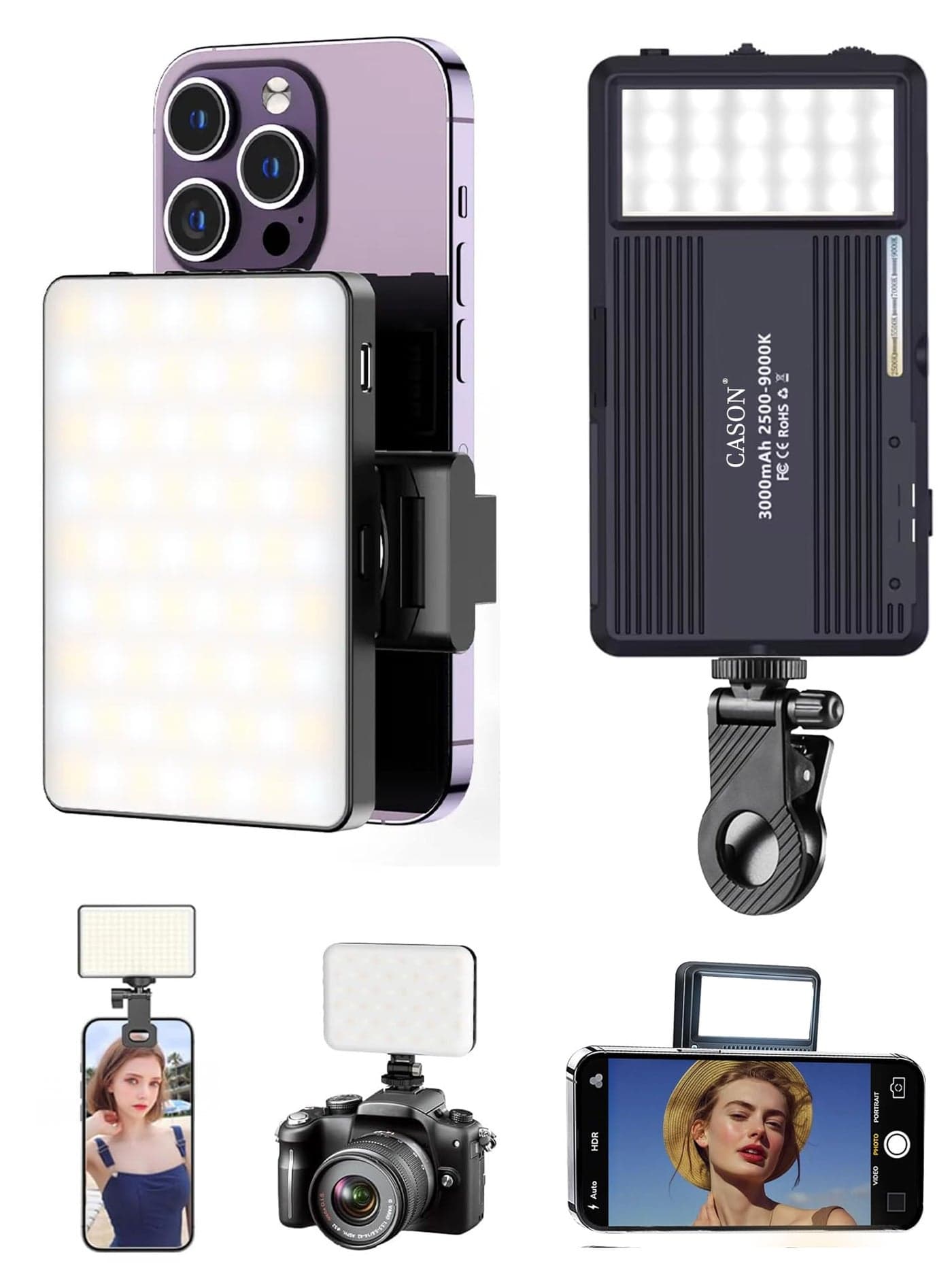 Cason 2 in 1 Portable Light for Video Shooting YouTube -Dimmable 2500-9900K Photography Camera Light/Ring Light for Phone,Clip On Laptop Lights-Rechargeable 3000mAh Battery