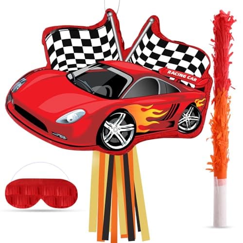 Suilung Race Car Piata Supplies Racing Party Decorations Cars Piata with Blindfold Bat 166 x 124 x 33 Racecar Favor for Race Fans Birthday Party Game Supplies
