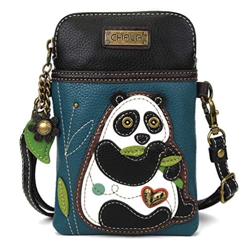 CHALA Wilderness Animal Collection Cell Phone Crossbody Purse-Women PU Leather/Canvas Multicolor Handbag with Adjustable Strap - New Panda - turquoise