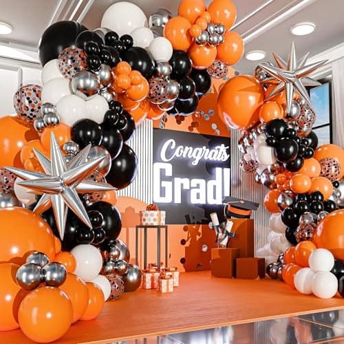 ALLIN1 Orange Black White Balloons Arch Kit with BONUS Starburst Balloons Small Large White Orange Black Balloons Party Decorations for Graduation Birthday Bengals Halloween Harley Davidson