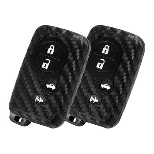 WORCAS 2 Pcs Carbon Fiber Silicone Key Fob Cover - Compatible with Toyota Camry, Corolla, Highlander, Land Cruiser, Prius, RAV4, Sequoia, Venza (2-4 Button)