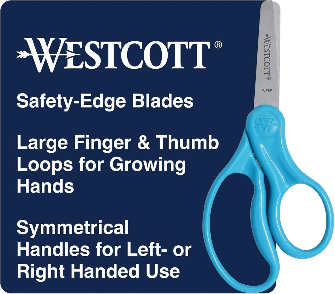 Westcott 15968 RightHanded Scissors Kids Scissors Ages 48 5Inch Blunt Tip Blue
