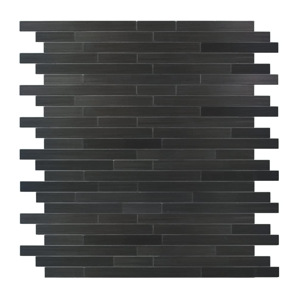Black Peel and Stick Backsplash Linear Tile for Kitchen Self Adhesive Brushed Aluminum Fireplace Stick on Wall Tiles 12 Sheets