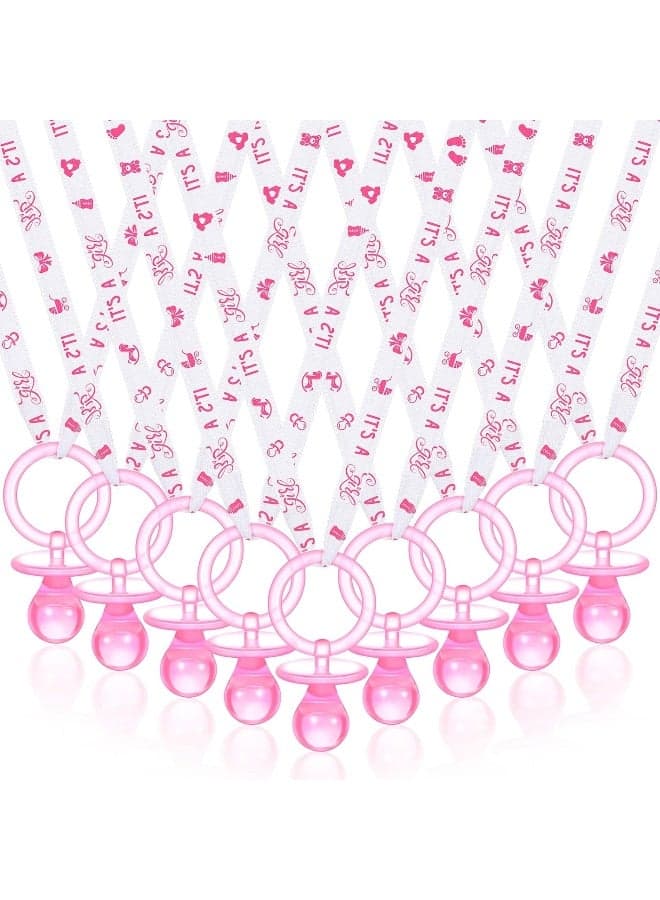 Coume 36Pcs Baby Shower Pacifiers Necklace Acrylic Baby Pacifiers Party Favors Pacifiers Charm Pacifiers Necklace for Girls Boys Baby Shower Party Decorations Gender Reveal Table Scatter (White, Pink)