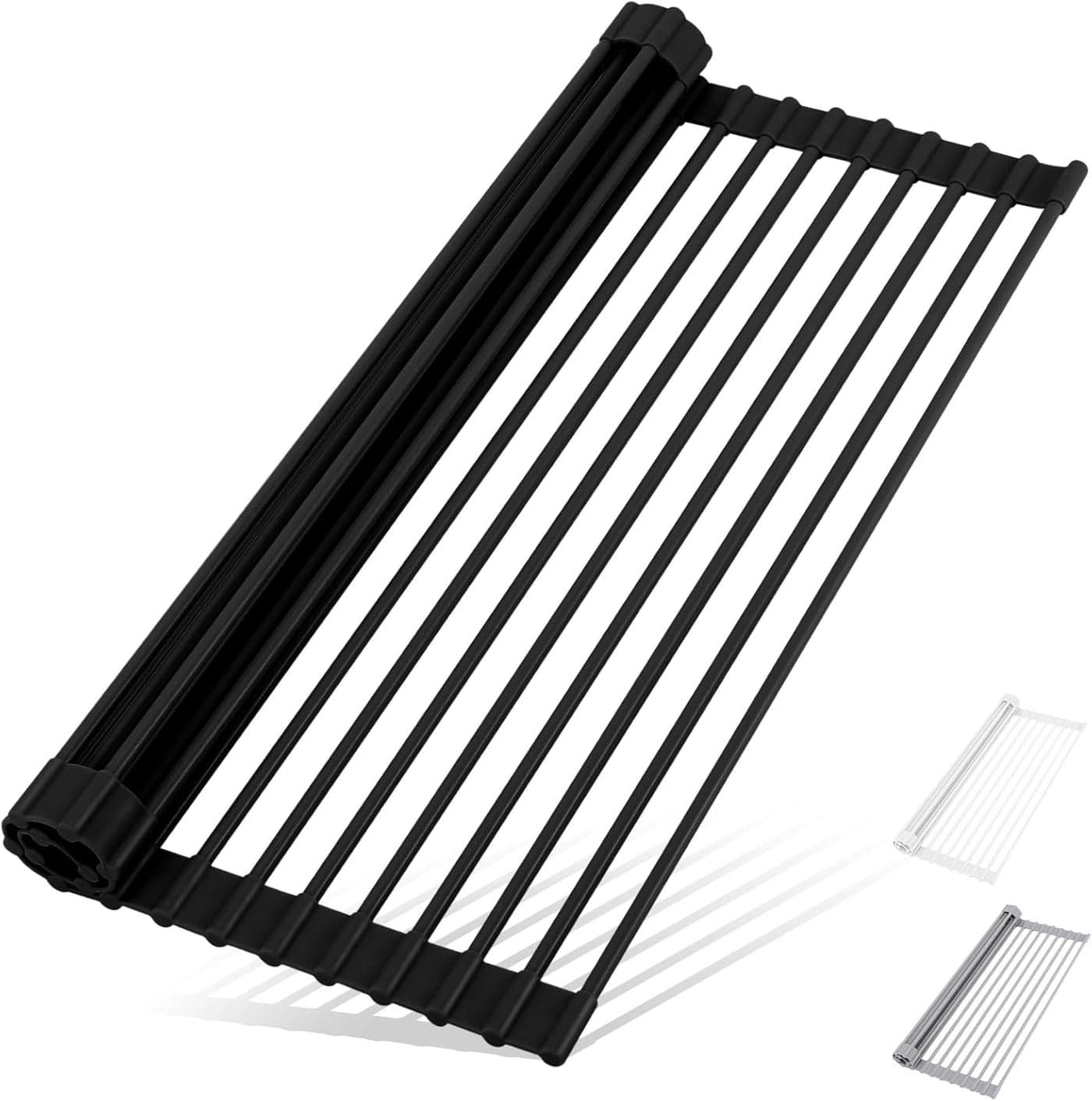 Roll Up Dish Drying Rack Over The Sink Kitchen Roll Up Sink Drying Rack Multipurpose Foldable Sink Drying Mat HeatResistant AntiSlip AntiRust Dish Rack for Kitchen 17 x 13 Black