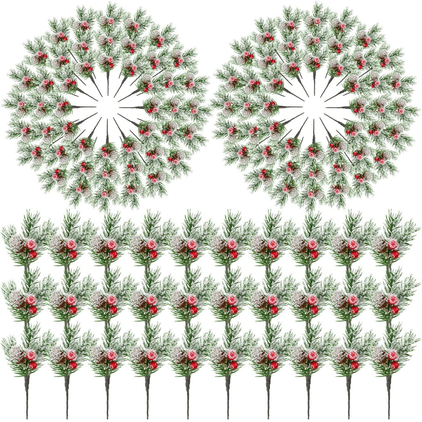 96 Pcs Christmas Picks and Sprays Christmas Tree Floral Picks Holly Red Berry Stem Spray Greenery for Craft Artificial Faux Pine Branches Cone Branches for Tree Home Decor Garland Wreath Fresh