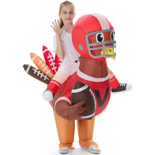 VioraWhite Inflatable Turkey Costume Kids Thanksgiving Funny Riding on Blow up Chicken Costume for Boys Girls Cosplay PartyTurkey Football