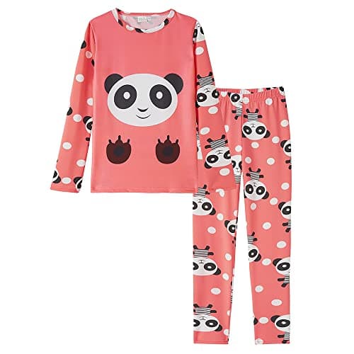 MyFav Children Girl Pajama Long Sleeve Sleepwear Cute Big-Eye Panda Nightclothes (1-Red Panda, 12 Years)