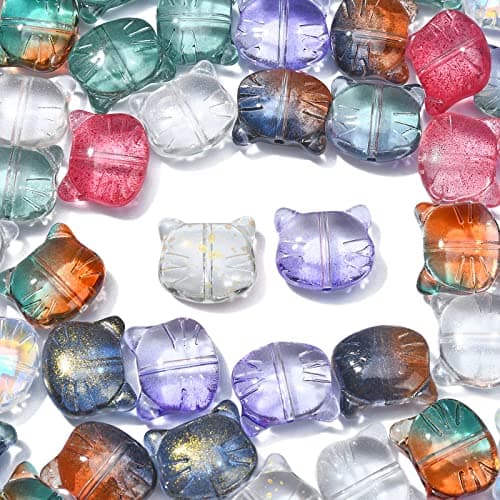 DanLingJewelry 100Pcs Random Color Lovely Cat Head Lampwork Beads Handmade Cute Animal Kitten Glass Loose Beads for DIY Jewelry Making