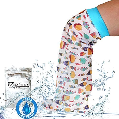 EZWashka Kids Cast Covers for Shower Leg – Waterproof Cast Cover for Foot & Ankle for Toddlers and Little Kids - Leg Cover for Showering After Surgery - Cute Design with Fishes