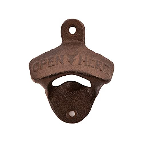 Twine Wall Mounted Bottle Opener with Open Here Slogan and Distressed Finish - Iron Bottle Opener, Brown, Set of 1