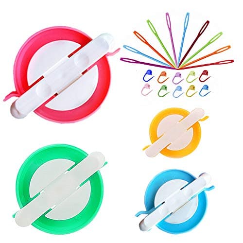 Pompom Maker Kits Pom pom Knitting Loom Kit Fluff Ball Weaver Needle Craft DIY Knitting Crochet Craft Tool Kit 4PS Pompom Maker10PS Knitting Stitch Markers10PS Plastic Needles 24