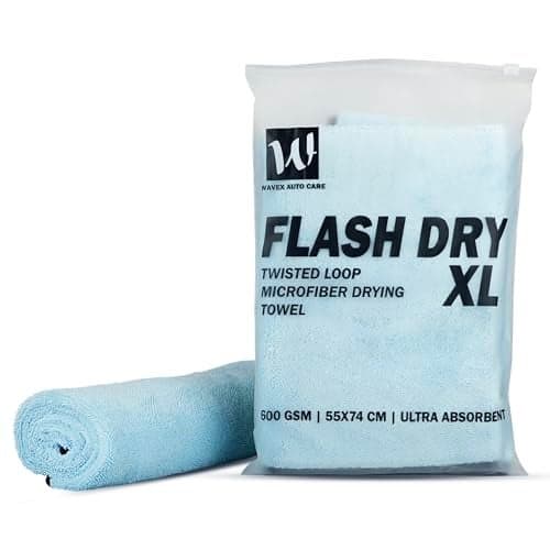 WaveX Flash Dry XL Twisted Loop Microfiber Drying Towel | One-Pass Pull & Dry Car Towel | 600 GSM Ultra Absorbent (55x74 cm)