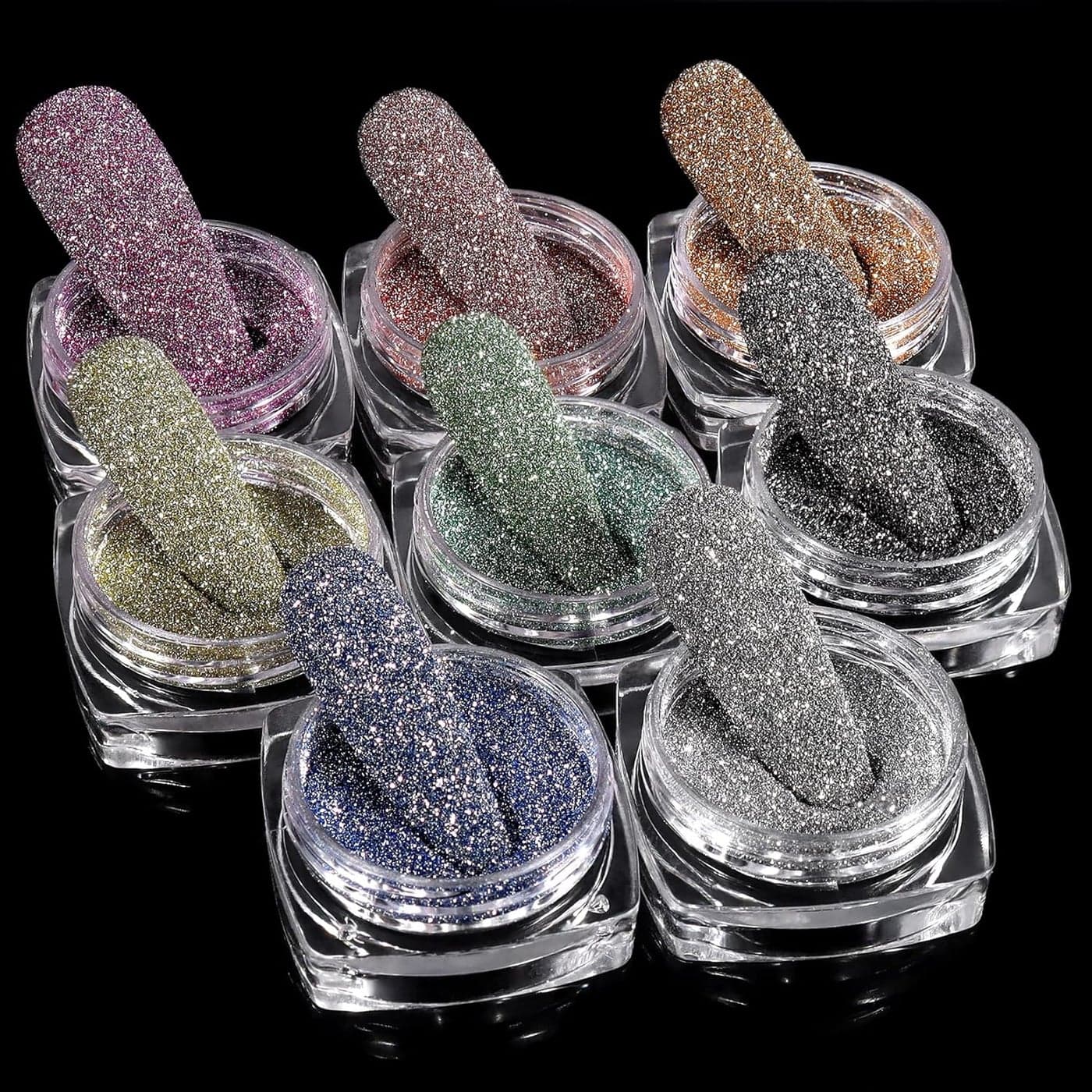 Laza 8 Colors Korea Diamond Nail Powder Sparkling Crystal Glitter Holographic Nail Dust Laser Silver Bright Shining Flakes for Acrylic Nails Polish Nail Art DIY Decoration - Shine Rainbow