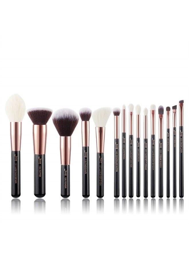 Makeup Brushes, Labeled Makeup Brush Set Premium Synthetic and Natural Hair Foundation Powder Concealer Eyeshadow Blending 15pcs Brush Kit, Rose Gold/Black T160
