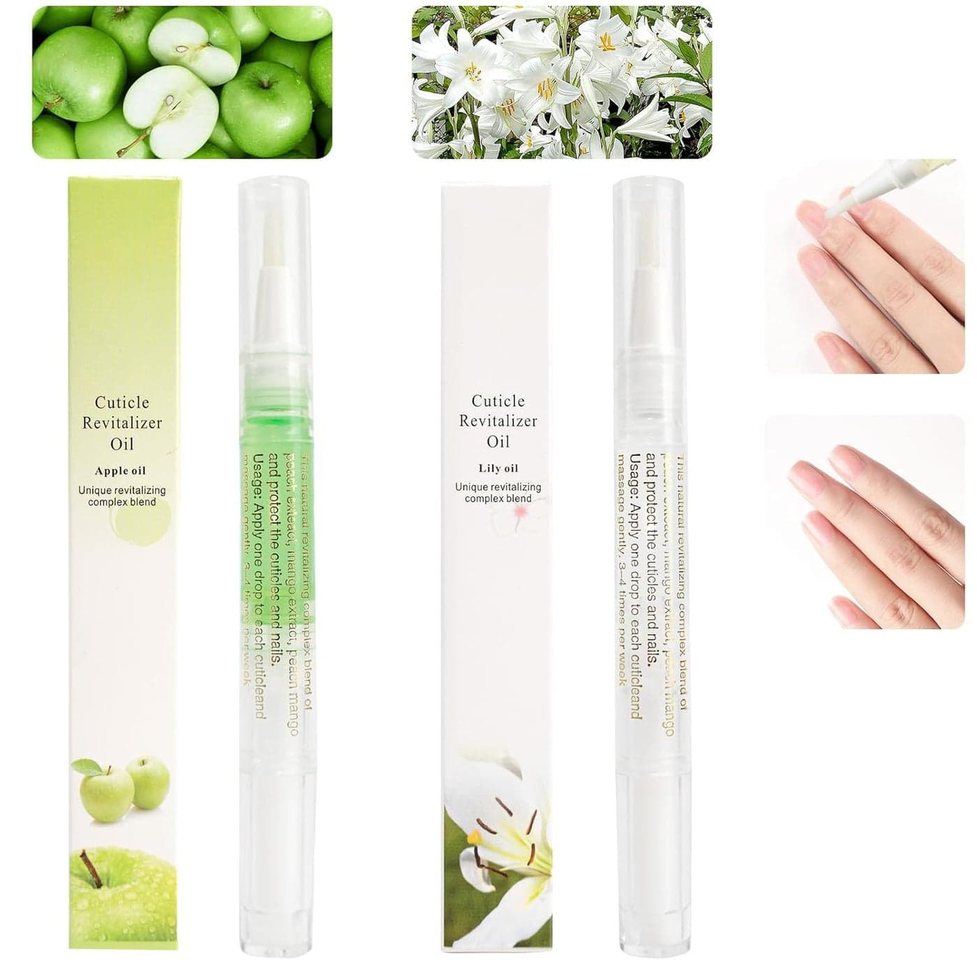 Meschett 2PCS Cuticle Oil Pens for Nail CareCuticle Revitalizer Oil Pen with Soft BrushCuticle Oil to Prevent Nail Cracking and Dry Lily Apple Flavor