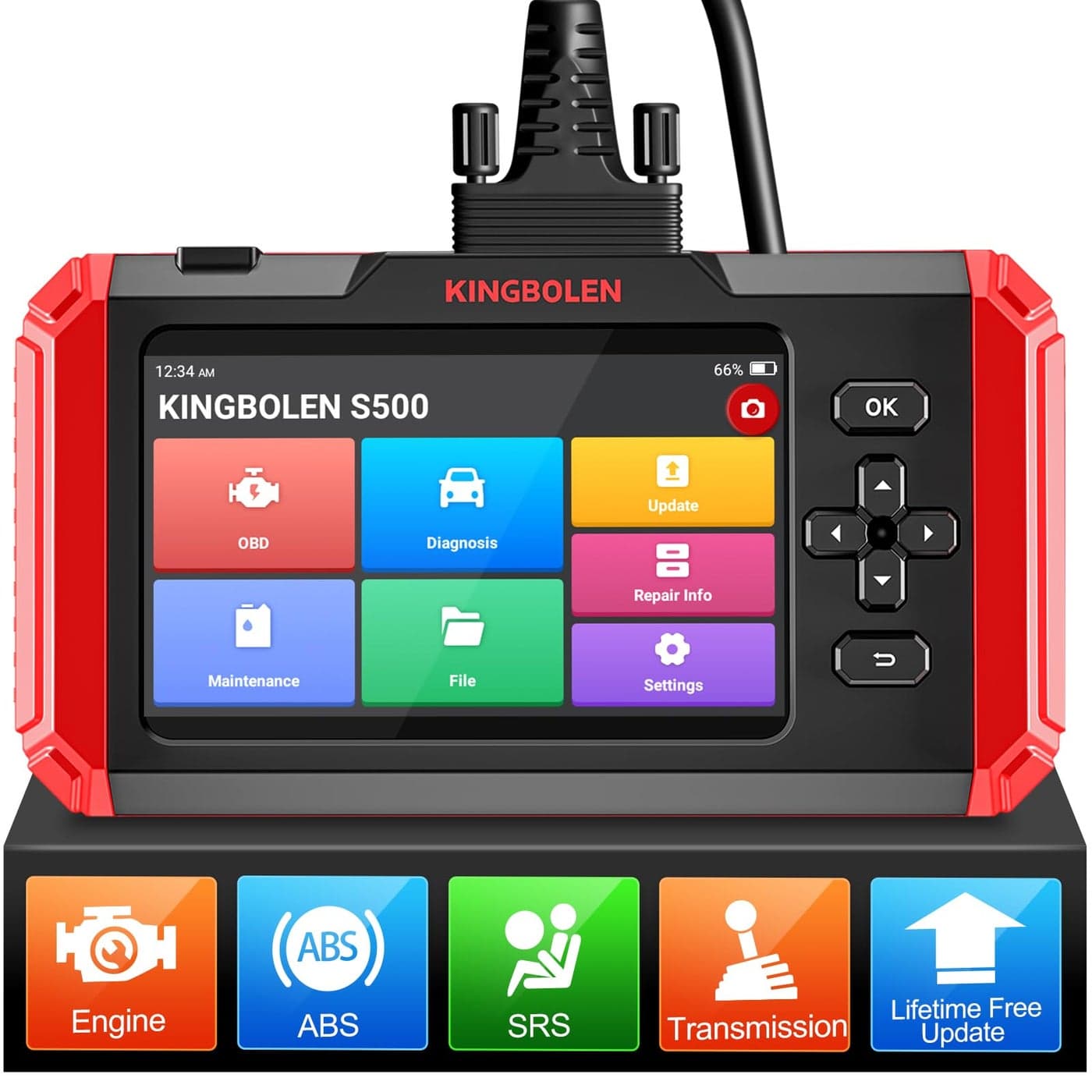 KINGBOLEN OBD2 Scanner S500 Car Scanner Lifetime Free Update Diagnostic Scan Tool with 6 ResetOilBrakeSASThrottleInjectABS Reset Engine ABS SRS Transmission OBD2 Code Reader Battery Test