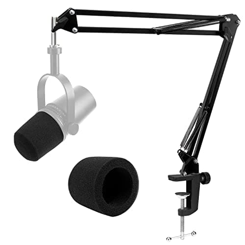 WIBOND Boom Arm Compatible with Shure MV7 Heavy Duty - Mic Stand with Pop Filter & Wind Screen and 5/8" to 3/8" Adapter Anti-Sag Design, Compatible with SM7B, Yeti, QuadCast, Rode, FIFINE K688/AM8