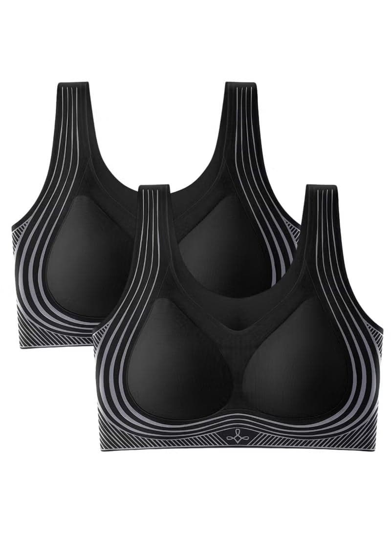 2 Pieces Women's Seamless Thin Liquid Underwear Comfortable Shockproof Vest-style Black