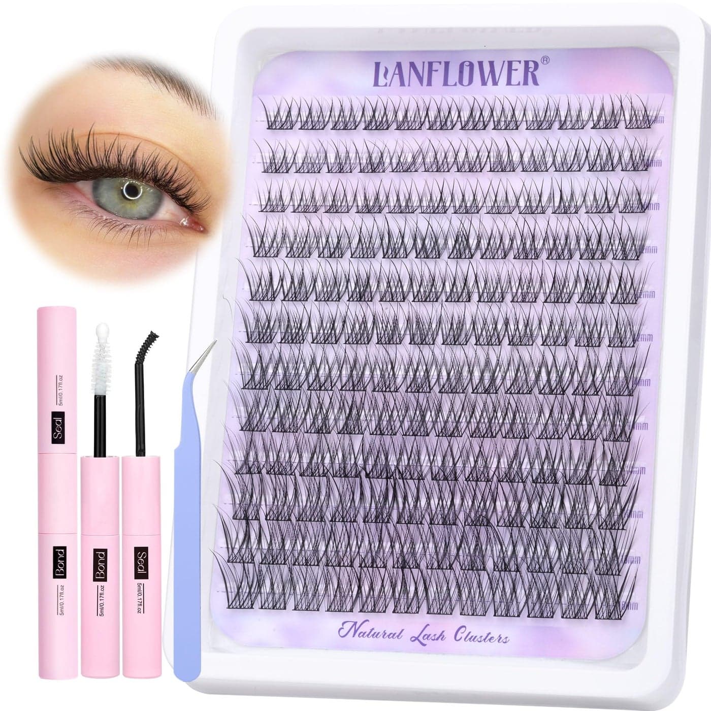 Natural Lash Clusters Kit Wispy Lash Extension Kit Waterproof Lash Clusters C Curved Cluster Eyelash Extensions Kit 144pcs Individual Lashes 1016mm Eyelash Extension Kit by Lanflower