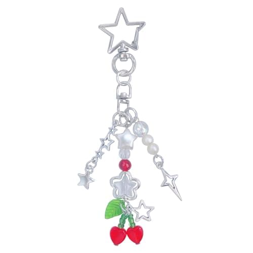 Cute Keychain Aesthetic Y2K Keychain Accessories Cute Heart Butterfly Strawberry Bear Key Chain for Keys Bags Women Gifts (1PCS Cherry)