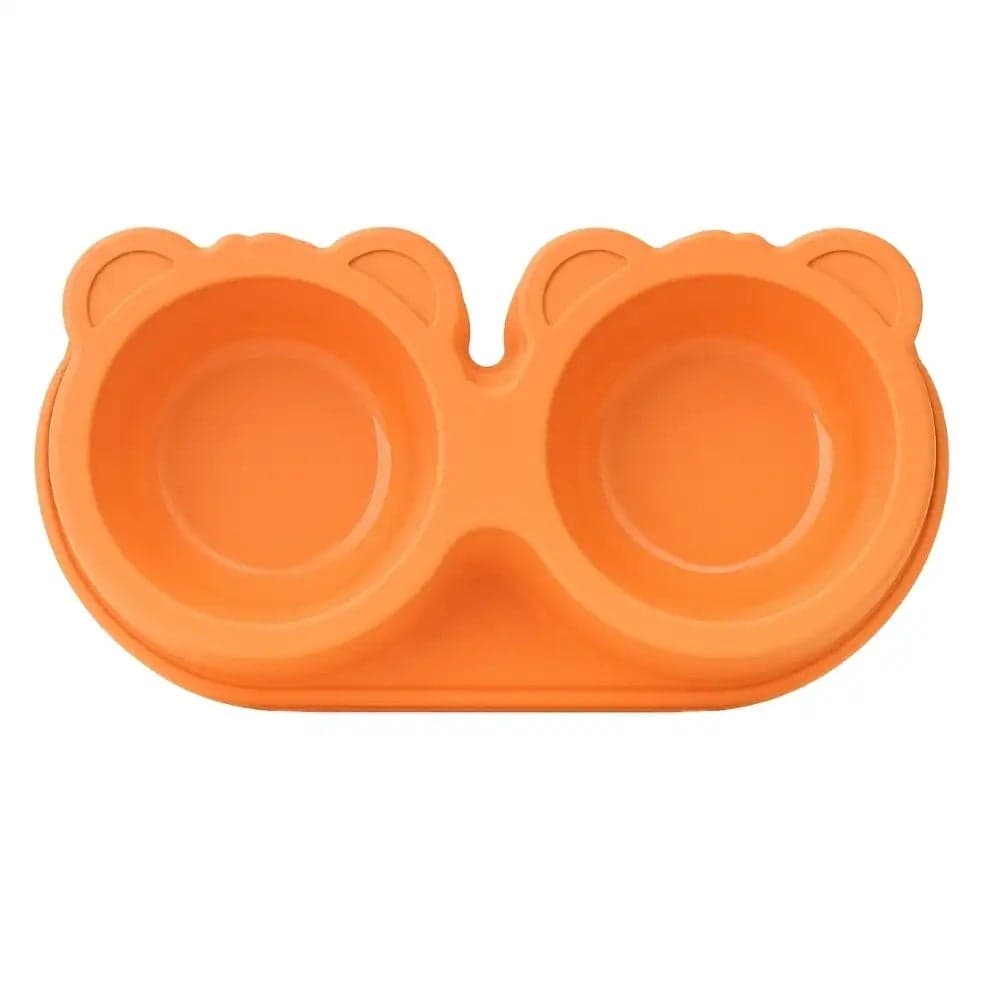 Teddy Bear Shaped Cute Pets Feeding Bowl For Food And Water- Orange
