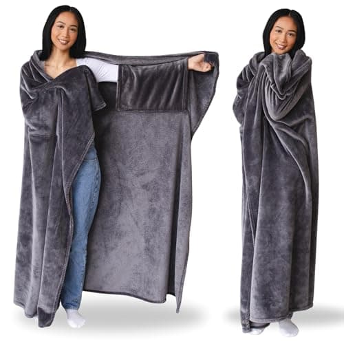 Super Blanky Wearable Blankets for Women, Adult Wearable Blanket Men, Christmas Gifts for Women, Comfy Girlfriend Birthday Gifts for Her, Wife Birthday Gift Ideas, Blanket With Sleeves - Dark Gray