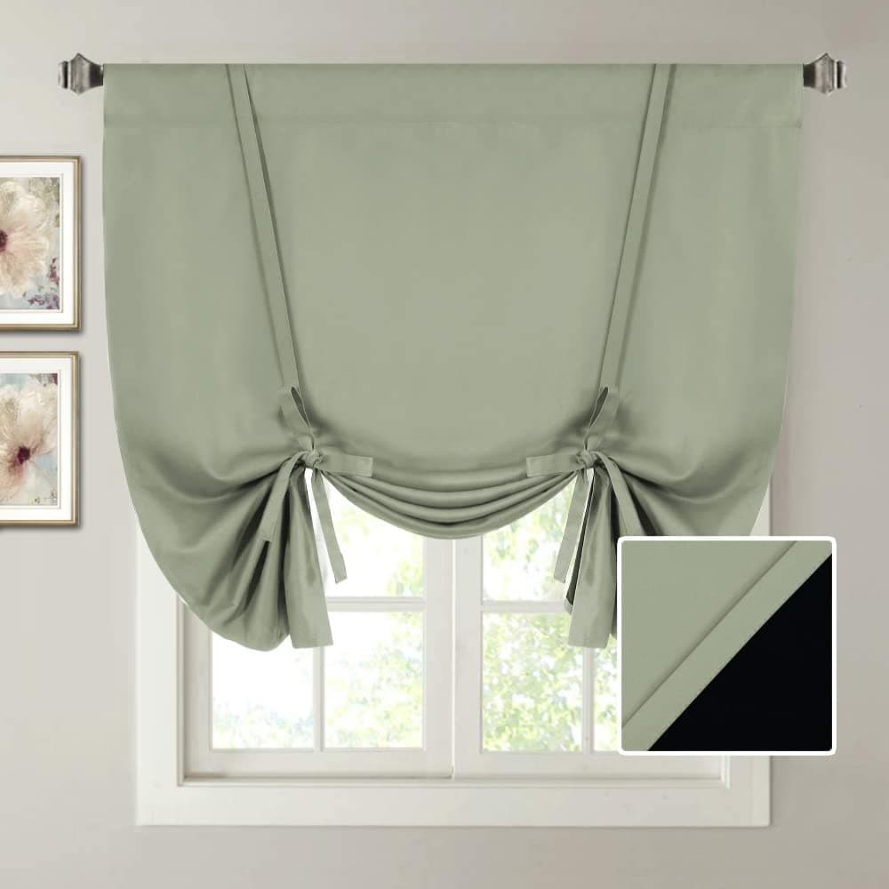 HVERSAILTEX 100 Blackout Tie Up Valance Curtain Balloon Shade Short Window DrapeDrapery for Bathroom 63 inches Long Rod Pocket for Small Window with Black Liner Light Sage
