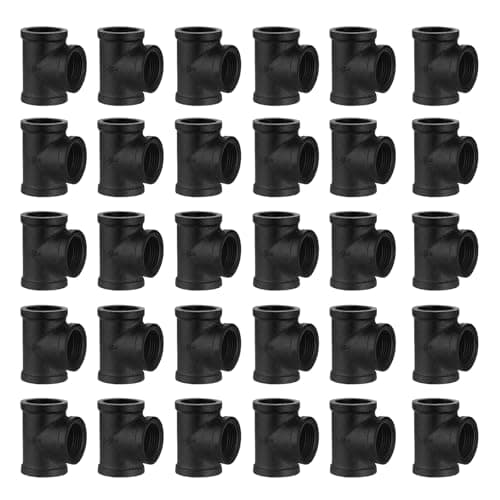 Home TZH 34 Black Pipe Tee 30 Pack DN20 Threaded Cast Malleable Iron Pipe Fitting Tee for Steampunk Vintage Shelf Bracket DIY Plumbing Pipe Decor Furniture 30 Black 34