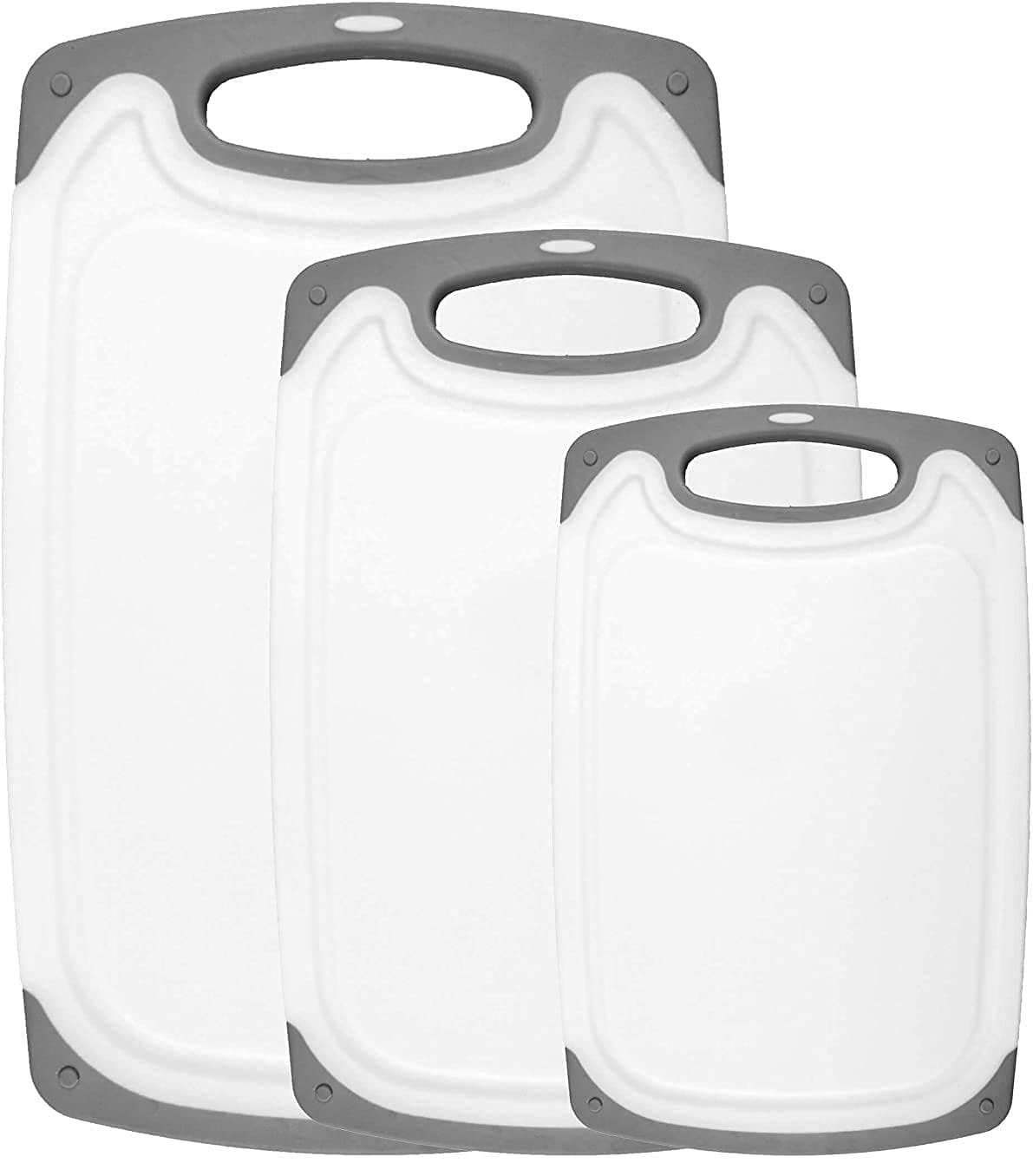 HOMWE Cutting Boards for Kitchen BPA Free- Chopping Board 3-Pack w/Different Sizes and Non Slip Handles - Reversible, Large Cutting Board Set - Unique Gifts for Cooks Who Have Everything - Gray
