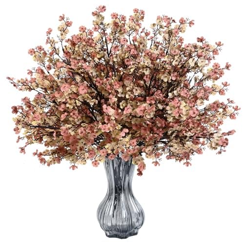 Waipfaru 6Pcs Fake Flowers Babys Breath Silk Artificial Flowers Gypsophila Bouquets Bulk Real Touch Fall Stems for Home Boho Living Room Bedroom Decor DIY Floral Arrangement, Beige Brown