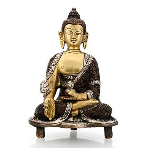 Collectible India Brass Medicine Buddha Statue with Sacred Kalash Decorative Shakyamuni Gautam Buddhism Figurine(Size 6 x 4 Inches)