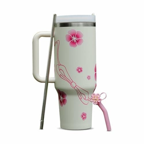 NEXRISE 1200ml Stainless Steel Insulated Tumbler with Lid, 2 Straws & Straw Topper | Hot & Cold Sipper Bottle | Leak-Proof Travel Coffee Mug for Office, Gym & Outdoor Use | White Ribbon