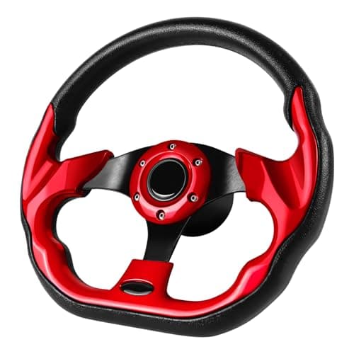 LOSCHEN Boat Steering Wheel Polyurethane Leather with 3/4" Axle Marine Steering Wheel Adapter for Marine Boats,Vessels,Yachts,Pontoons Boat-Red