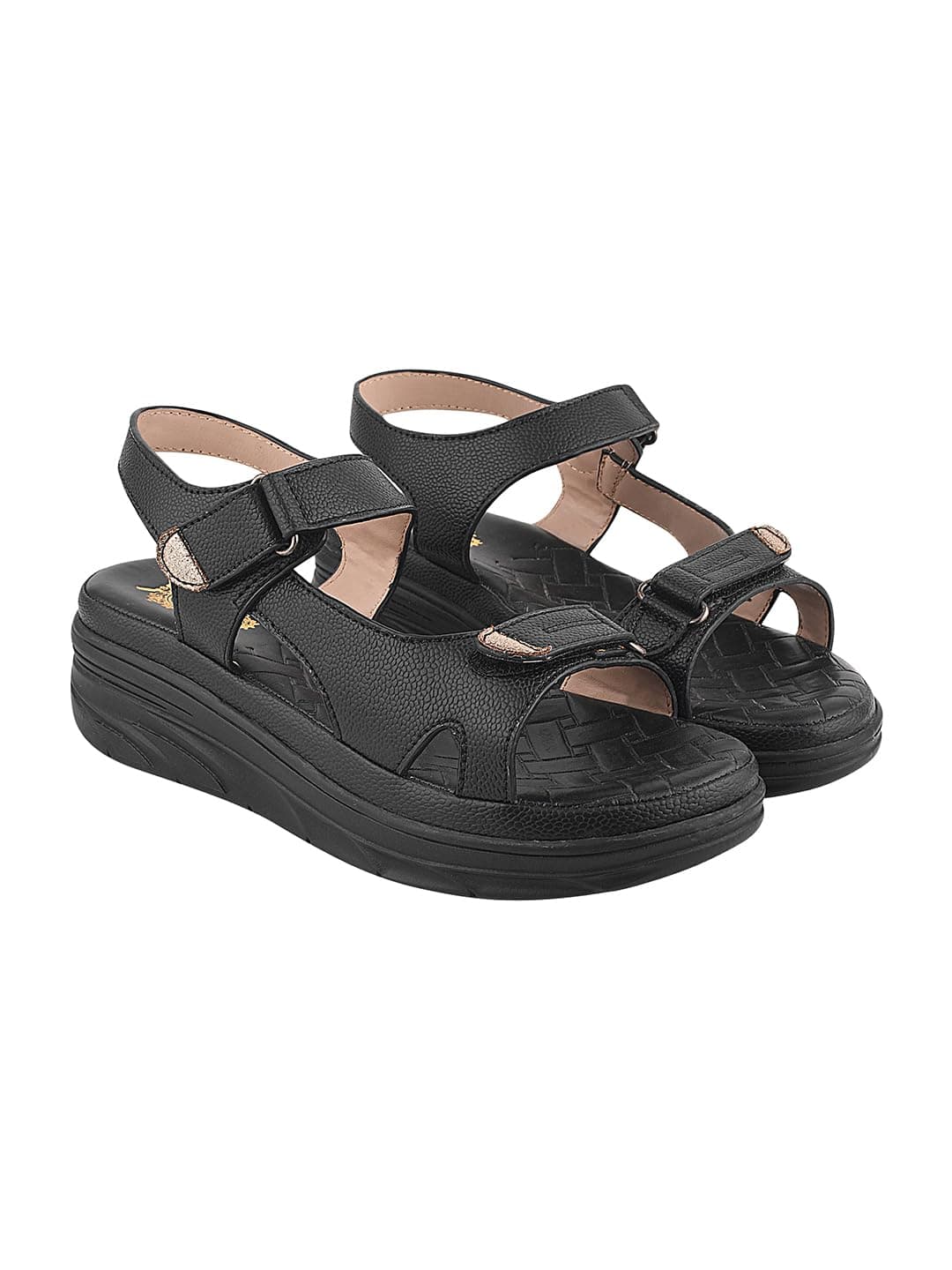Shoetopia Women’s Comfort Black Sandals | Lightweight Orthopedic Wedge Sandals with Adjustable Straps & Cushioned Sole for Casual Daily Footwear EU40
