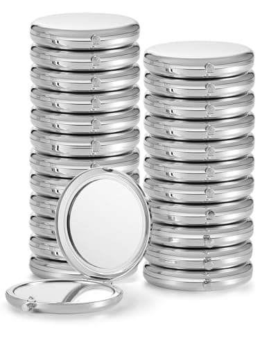 Getinbulk Compact Mirror for Purse, Double-Sided 1X/2X Magnifying Metal Pocket Makeup Mirrors(Round, Silver)