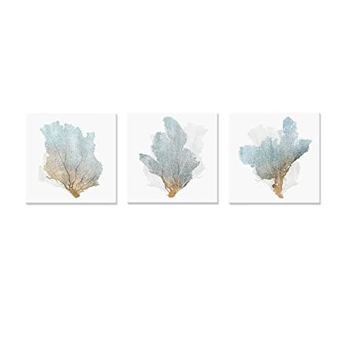 JAPO ART Delicate Coral Wall Decor for Bedroom Coastal Wall Art Home Decor Framed Sea Fan Pictures Nautical Prints Artwork for Bathroom Bedroom 16x16 x3pcs