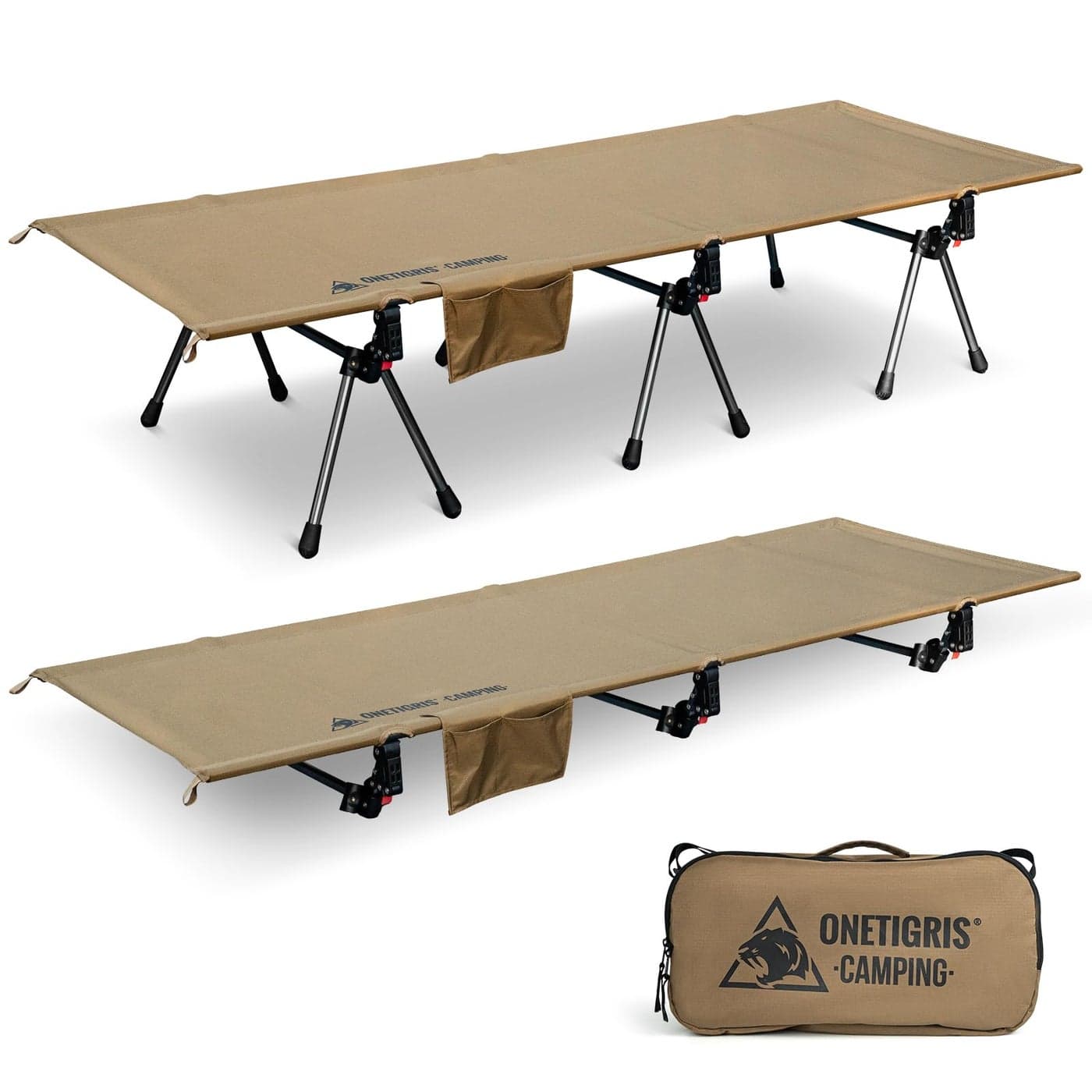 OneTigris SUPRANUBIS Camping Cot Height Adjustable with Cot Leg Extenders Strong Support 330lbs Lightweight Comfortable Folding Bed for Camping Hiking Travel Truck Beach Office Nap