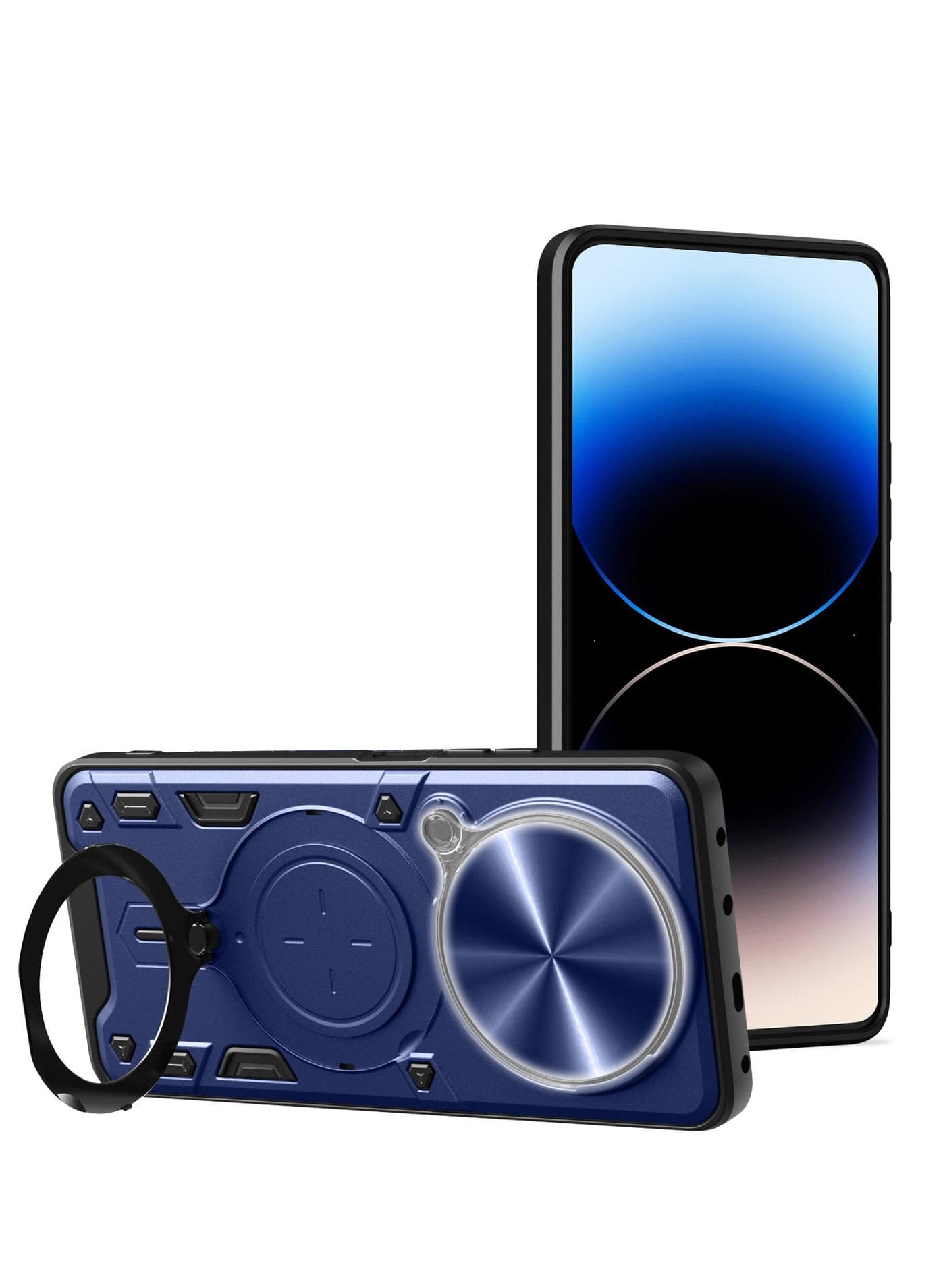 for ITEL RS4 4G Case, Slide Camera Lens Cover, Magnetic Ring Holder Kickstand Protective Phone Case for ITEL RS4 4G, Blue