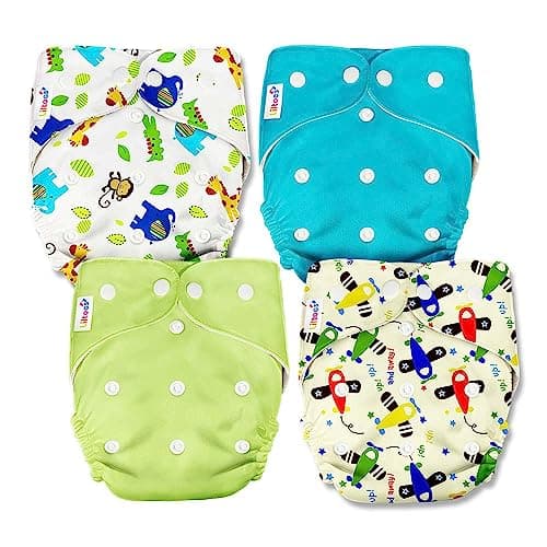 LILTOES 2 Printed & 2 Solid Cloth Diapers for Babies, Washable Reusable, Adjustable Sizes (4 Combo) (No Inserts Included)