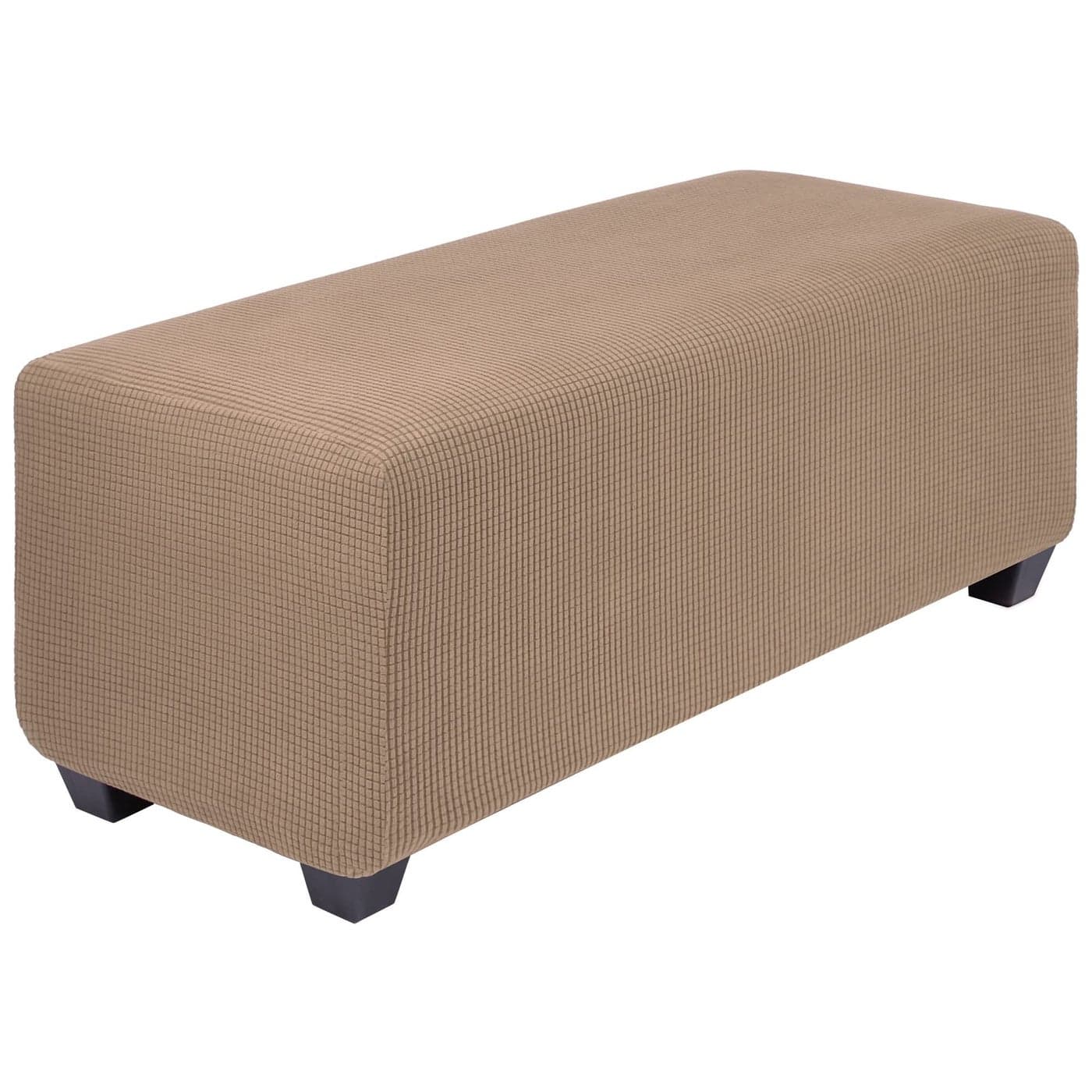 PiccoCasa High Stretch Ottoman Cover with Elastic Bottom Soft Slipcover Jacquard Fabric Small Checks Rectangle Storage Stool Cover Furniture Covers Small Fallow