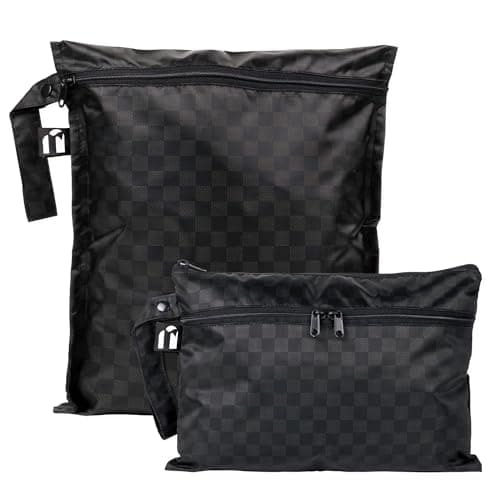 Bumkins Waterproof Wet Bag WetDry Clutch Bags For Beach Baby Travel Swim Suit Cloth Diapers Pump Parts Pool Gym Toiletries Reusable Easy to Clean Black Check 2 Pack