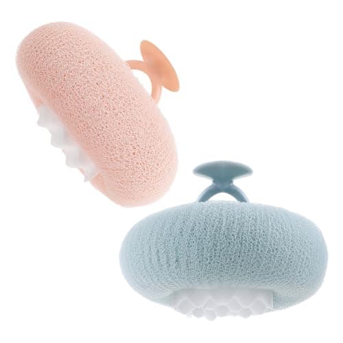 Ptwola 2 Pcs Soft Sunflower Suction Cup Bath Exfoliating Sponge Ball Bath Body Brush Mesh Bath Sponge Cleaning Scrubber Bath Sponge Brush with Comfortable Non-Slip Handle