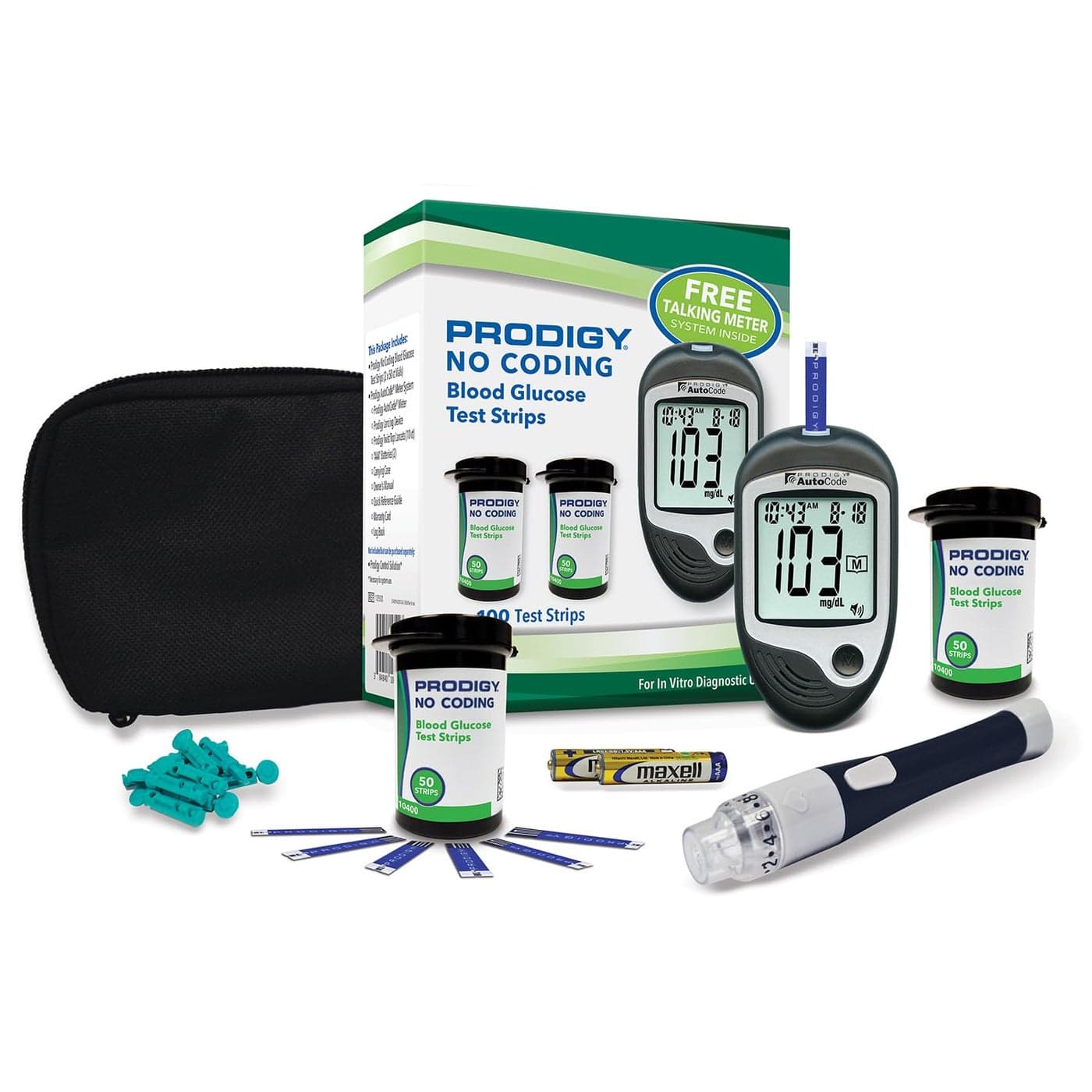PRODIGY 10500 100ct Test Strips with Autocode Talking Meter Starter Kit Online Version of 75050