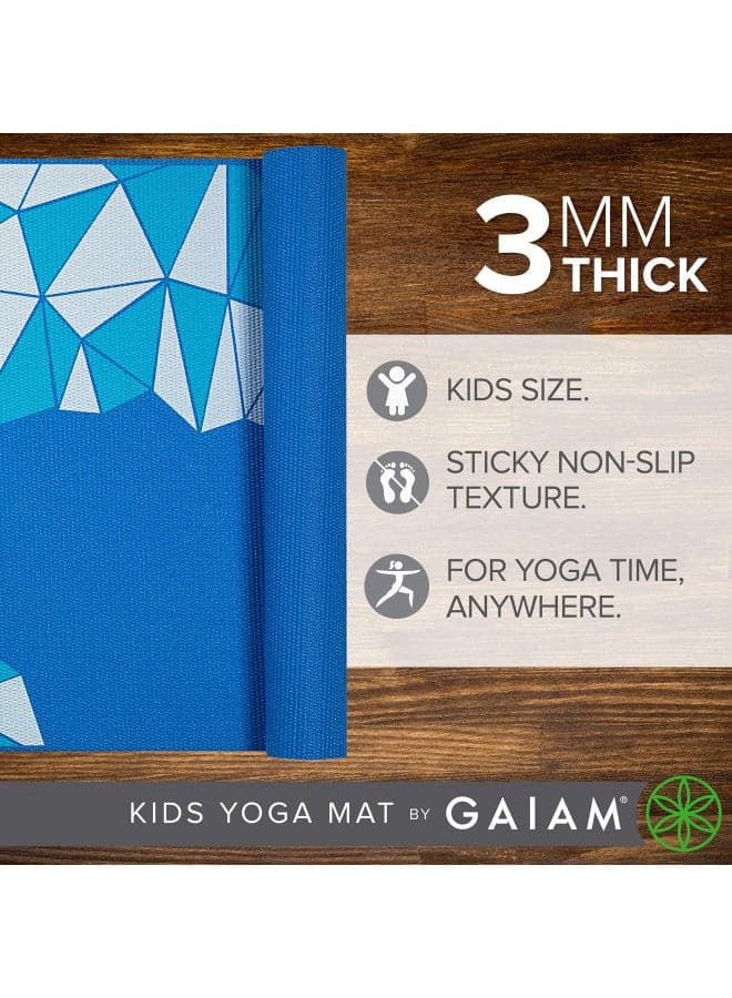 Gaiam Kids Yoga Mat Exercise Mat, Yoga for Kids with Fun Prints - Playtime for Babies, Active & Calm Toddlers and Young Children, Blue Rocket, 3mm