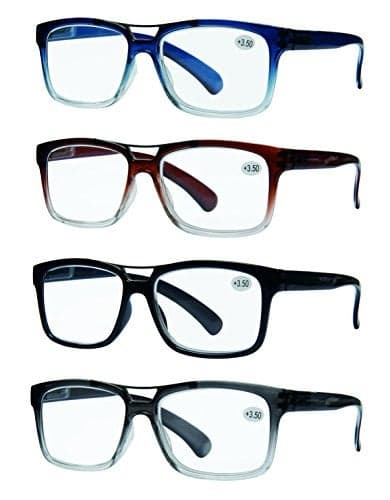 Success Eyewear READING GLASSES Set of 4 Best Value Top Bar Style Quality Reading Glasses for Men Set of Black, Blue, Brown, Grey 1.75