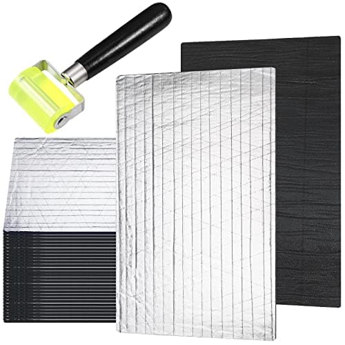 Tallew 31 Pcs 196 Mil Car Sound Deadening Mat Sound Deadener Automotive Audio Noise Insulation Dampening Insulation Mat with Rubber Roller for Hood Ceiling Door 15.7 x 9.8 in Each Sheet