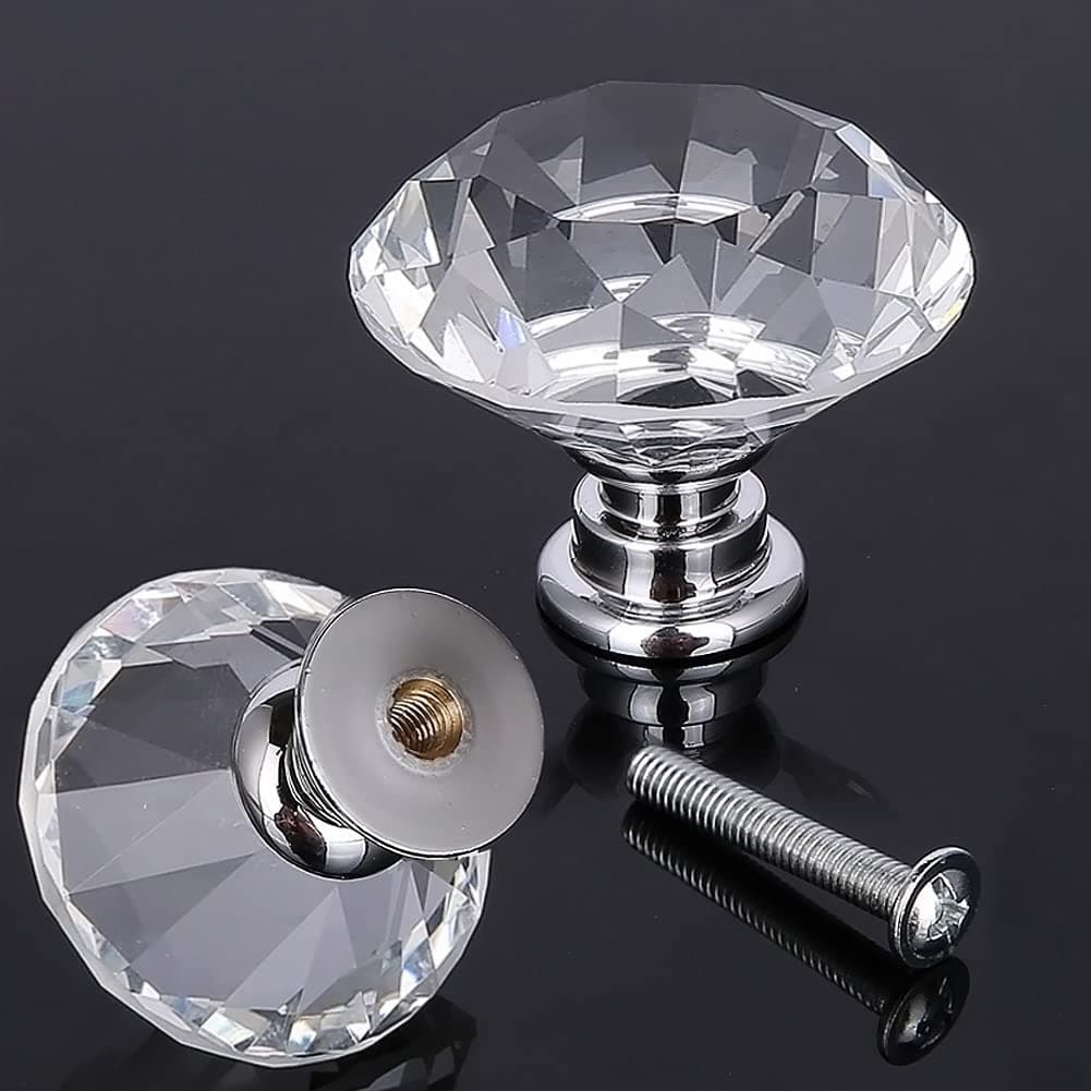 Akstore 6 Pcs Crystal Glass Cabinet Knobs 30mm Diamond Shape Drawer Kitchen Cabinets Dresser Cupboard Wardrobe Pulls Handles 40mm6pcs Clear